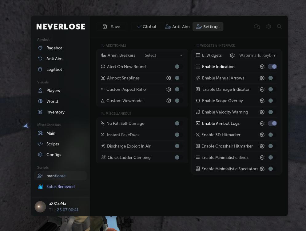 Neverlose cc marketplace script manticore anti aimbot debug 