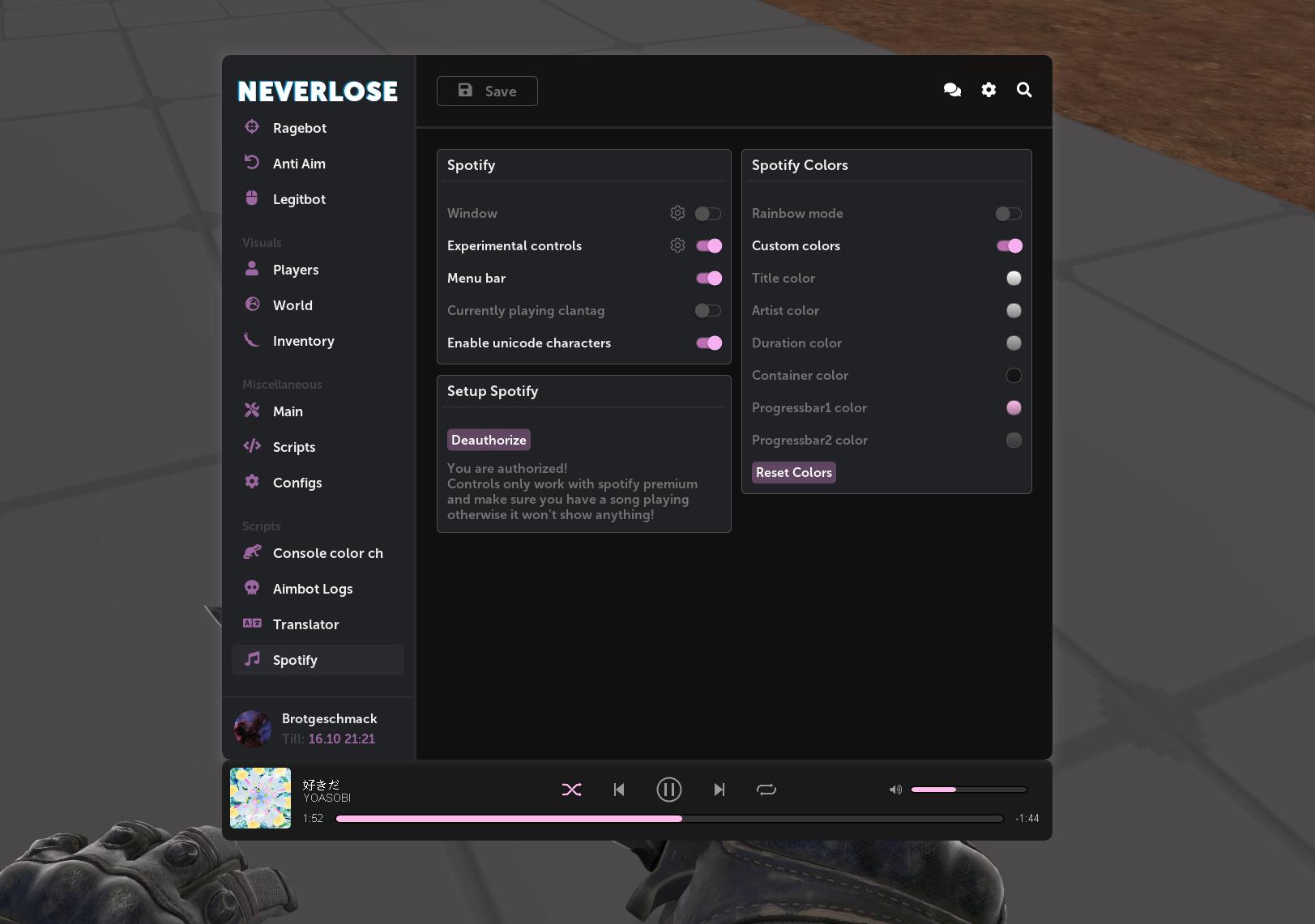 NeverLose.cc - Marketplace - Script "Spotify player"